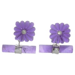 Vintage Pair of Amethyst and Diamonds Gold Cufflinks