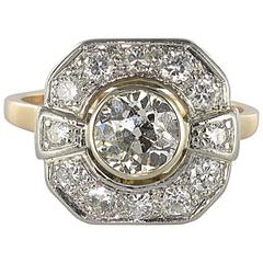 1930s French Art deco Platinium and Rose Gold Diamond Ring