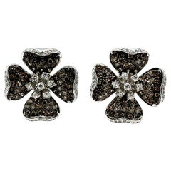 4.72 Carats Round Brilliant Cognac and White Diamonds Gold Dogwood Earrings