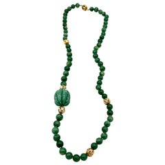 Seaman Schepps Aventurine Bead and Yellow Gold Rondelle 36.50 Inch Necklace