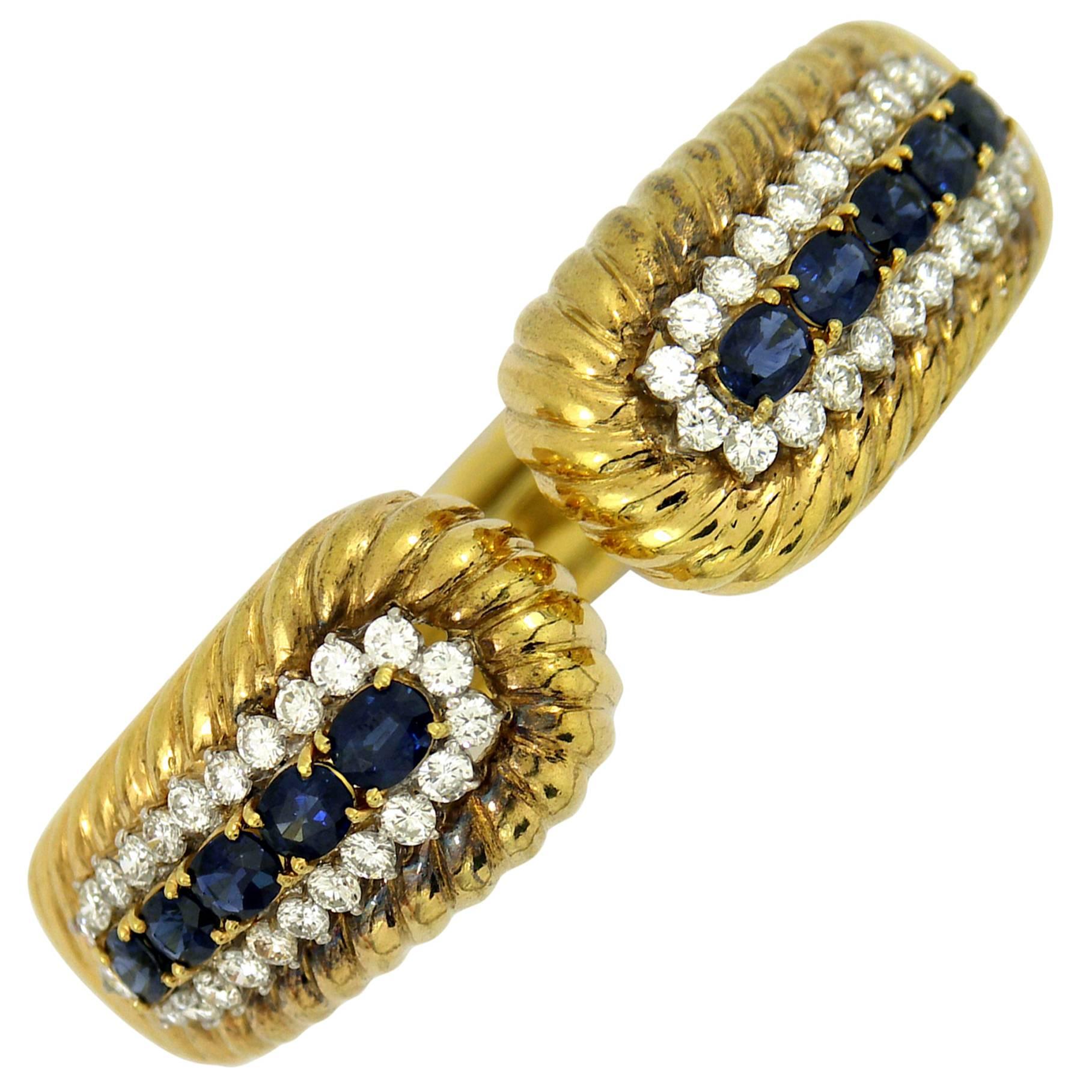 Rope Edged Design Diamond Sapphire Bracelet