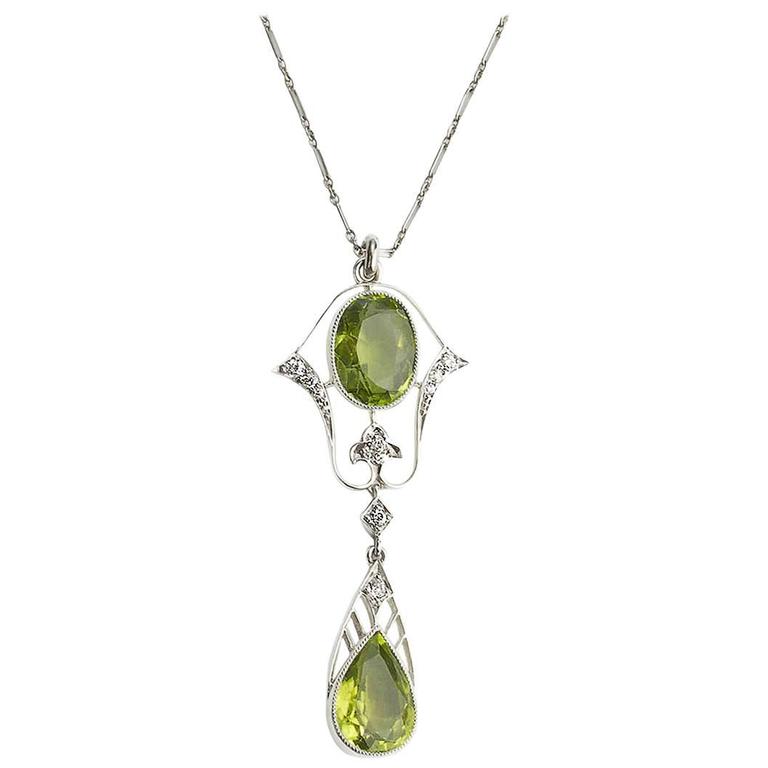 Black Starr & Frost Peridot Diamond Platinum Pendant For Sale
