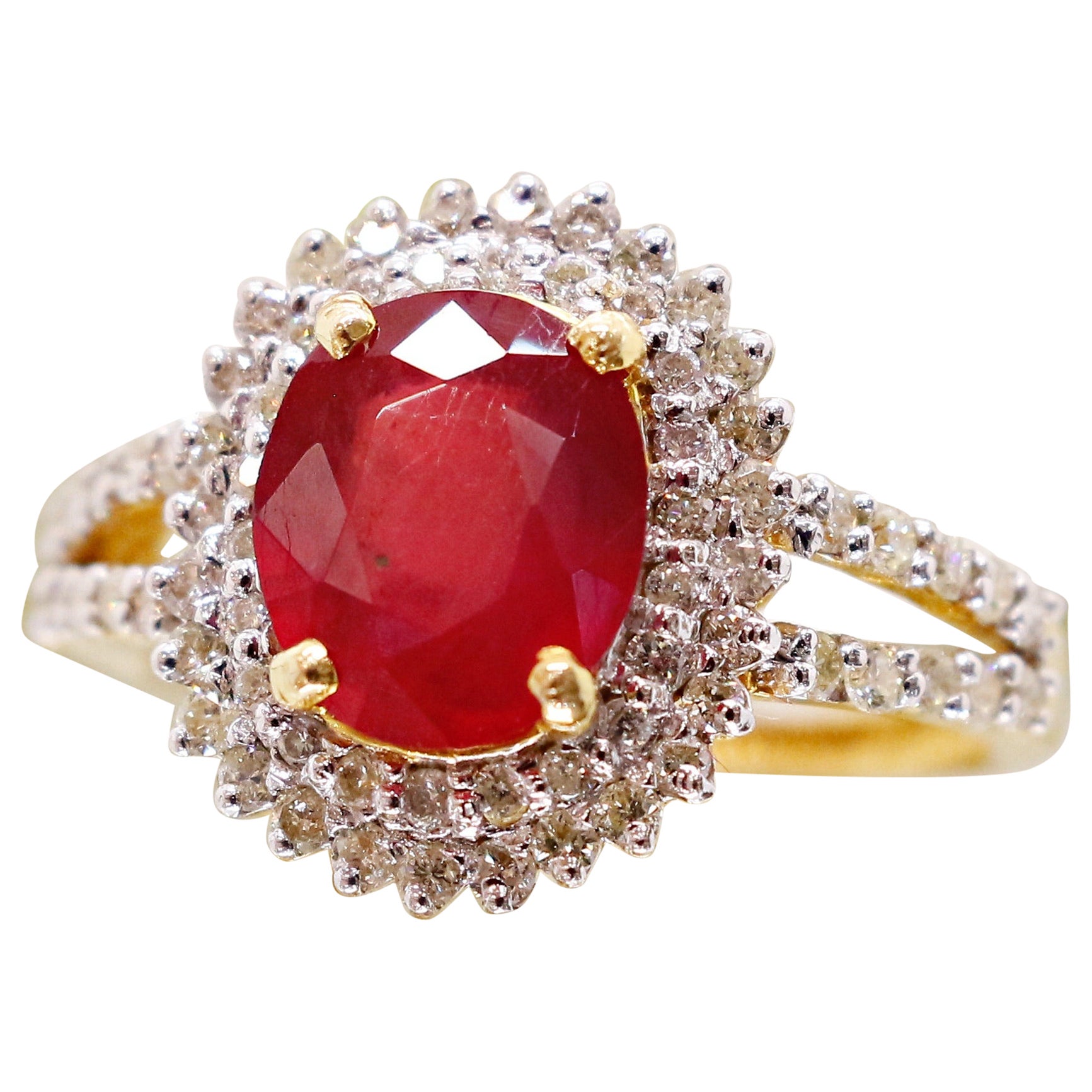 Ruby Diamond Ring 14 Karat Gold For Sale