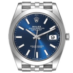 Rolex Datejust 41 Blue Dial Smooth Bezel Steel Mens Watch 126300 Box Card