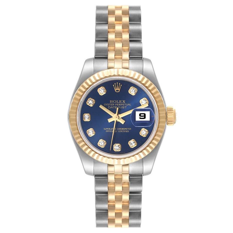 Rolex Datejust Steel Yellow Gold Blue Diamond Dial Ladies Watch 179173