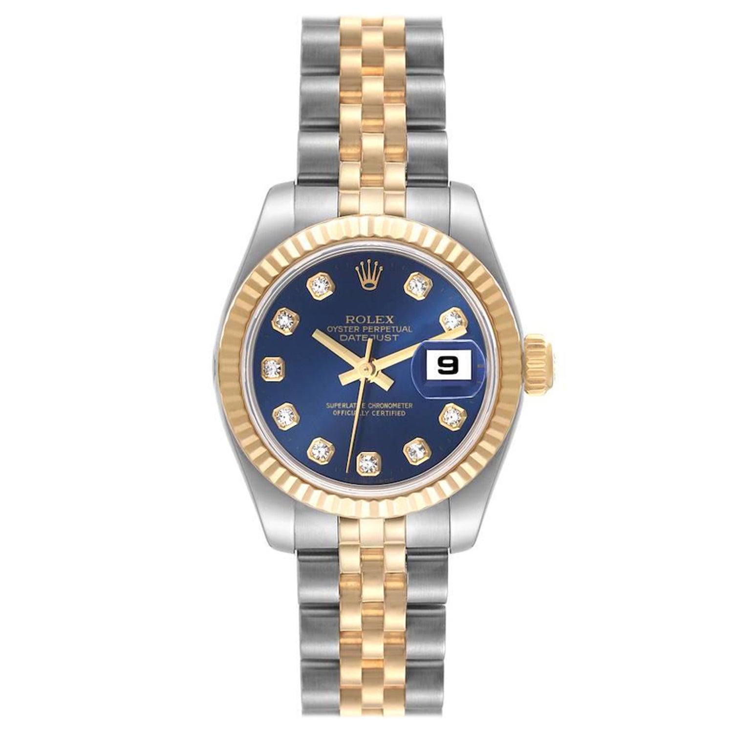 Rolex Datejust Steel Yellow Gold Diamond Dial Ladies Watch 179173 Box  Papers at 1stDibs