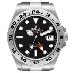 Rolex Explorer II GMT 42 Black Dial Orange Hand Steel Mens Watch 216570 Box Card