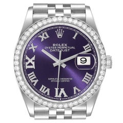Rolex Datejust Steel Purple Diamond Dial Bezel Mens Watch 126284 Unworn