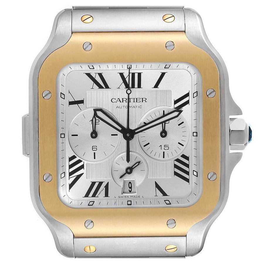 Cartier Santos XL Chronograph Stahl-Gelbgold-Herrenuhr W2SA0008 Ungetragen  im Angebot bei 1stDibs
