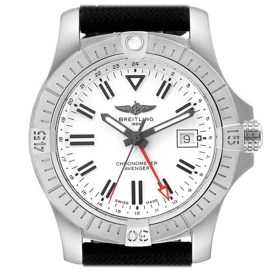 Breitling Avenger GMT White Dial Steel Mens Watch A32397 Box Card