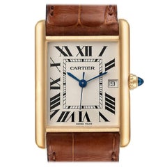 Cartier Tank Louis 18k Yellow Gold Brown Strap Mens Watch W1529756