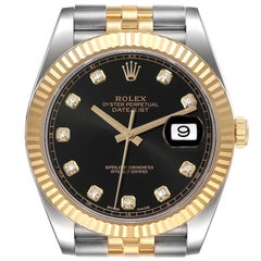Rolex Datejust 41 Steel Yellow Gold Black Diamond Dial Watch 126333 Box Card