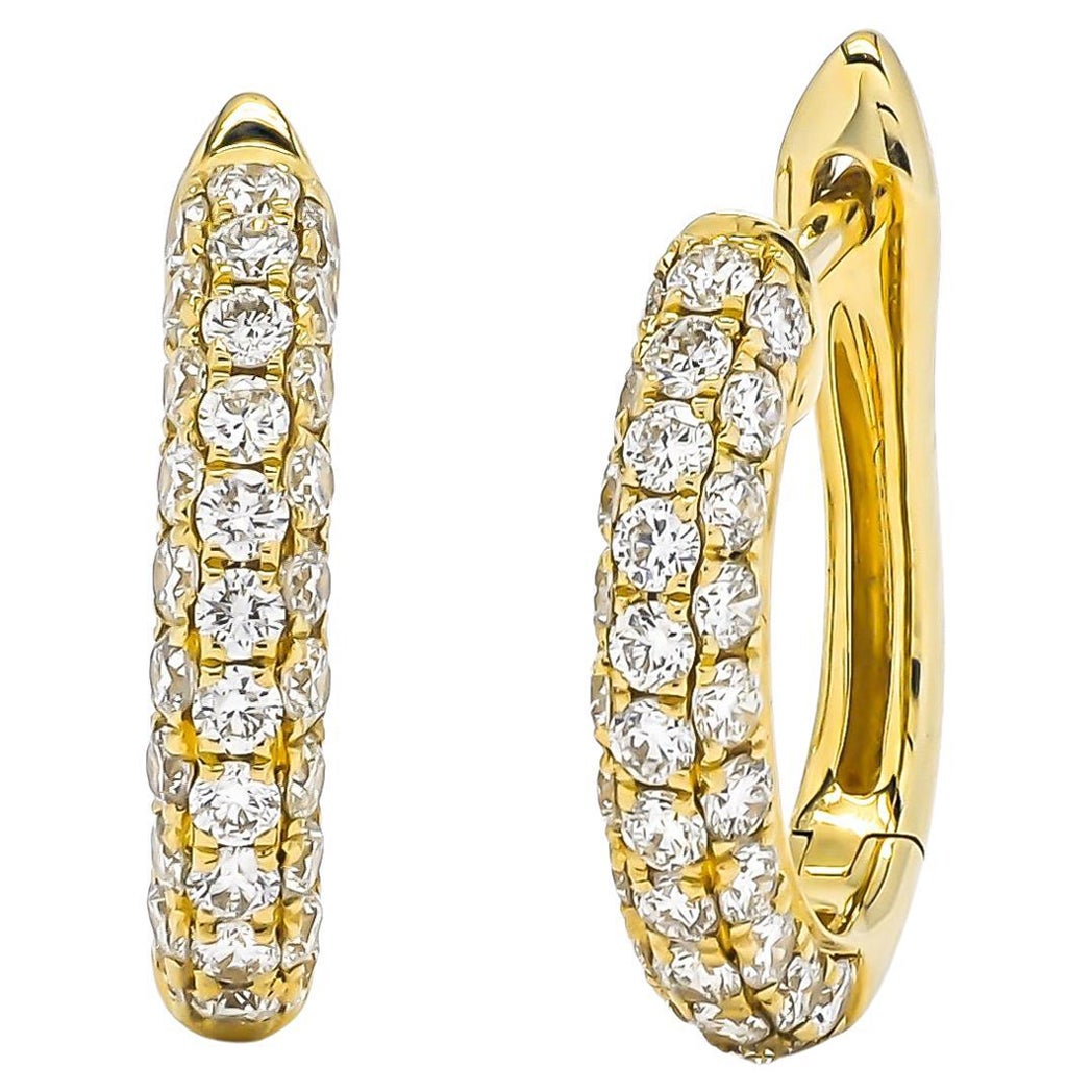 18kt Yellow Gold Natural Diamonds Multi 3 Row Petite Half Hoop Huggie Earrings