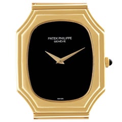 Patek Philippe Yellow Gold Black Onyx Dial Vintage Mens Watch 3729