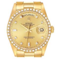 Rolex President Day-Date Yellow Gold Diamond Bezel Watch 18048