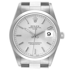 Rolex Date Silver Dial Smooth Bezel Steel Mens Watch 15200 Box Papers