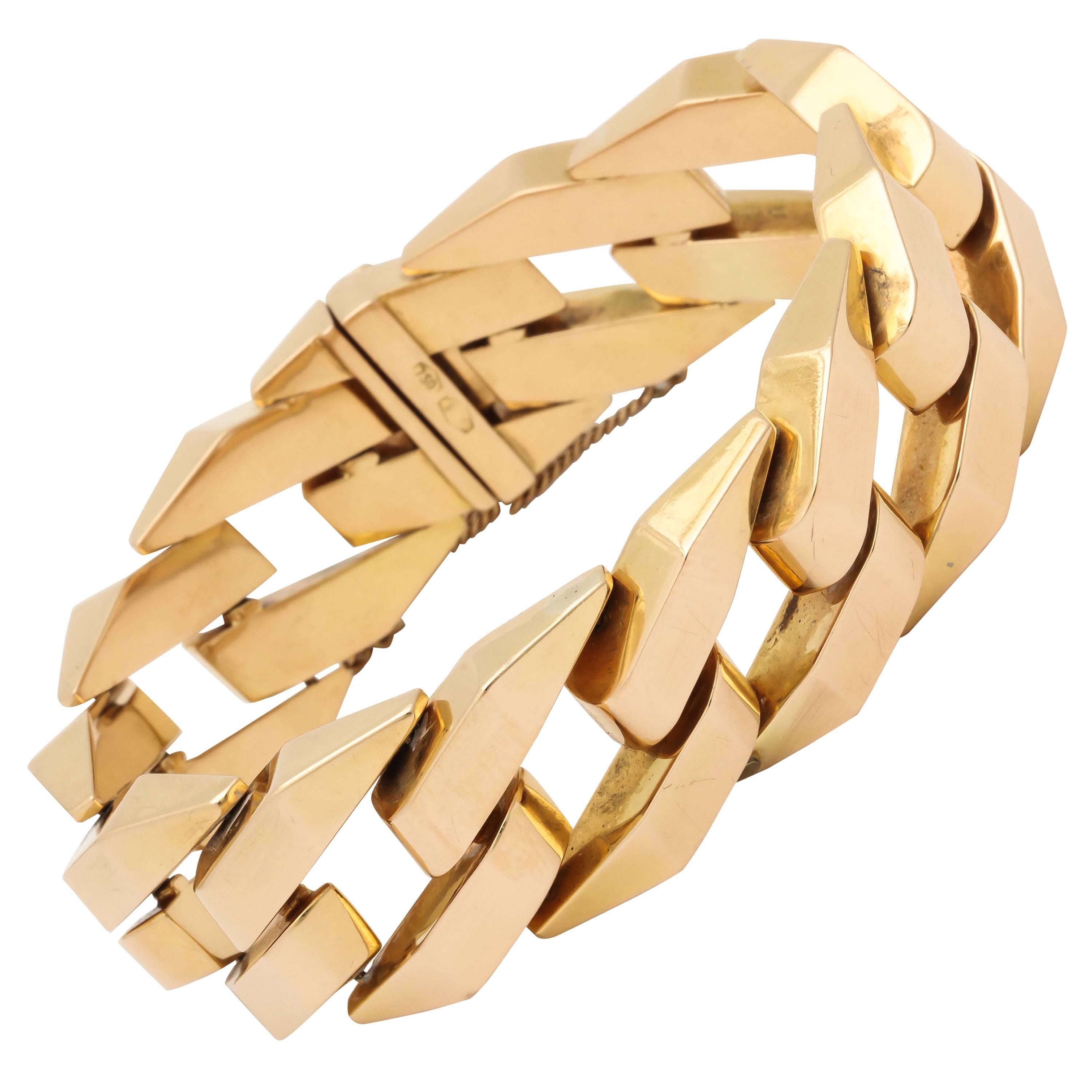 1960s Chunky High Polish Gold Jagged Open Link Flexible Bracelet