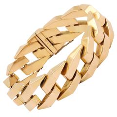 1960s Chunky High Polish Gold Jagged Open Link Flexible Bracelet 10