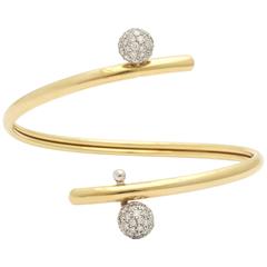 1980s Tiffany & Co. Elegant Diamond Gold Double Ball Cuff Bracelet