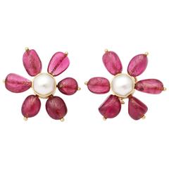 1960s Maz Rubelite Pearl Gold Floral Earclips With Posts 9