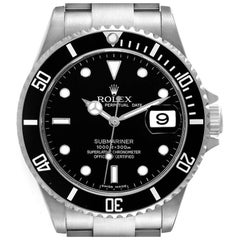 Rolex Submariner Date Black Dial Steel Mens Watch 16610 Box Card