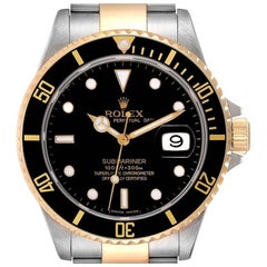 Rolex Submariner Steel Yellow Gold Black Dial Mens Watch 16613 Box Card
