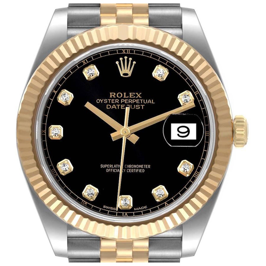 Rolex Datejust Steel Yellow Gold Black Diamond Dial Watch 126333 Box Card