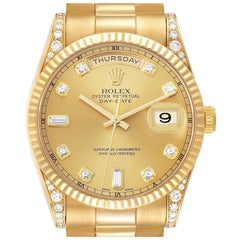 Rolex President Day Date 18k Yellow Gold Diamond Lugs Watch 118338 Box Papers