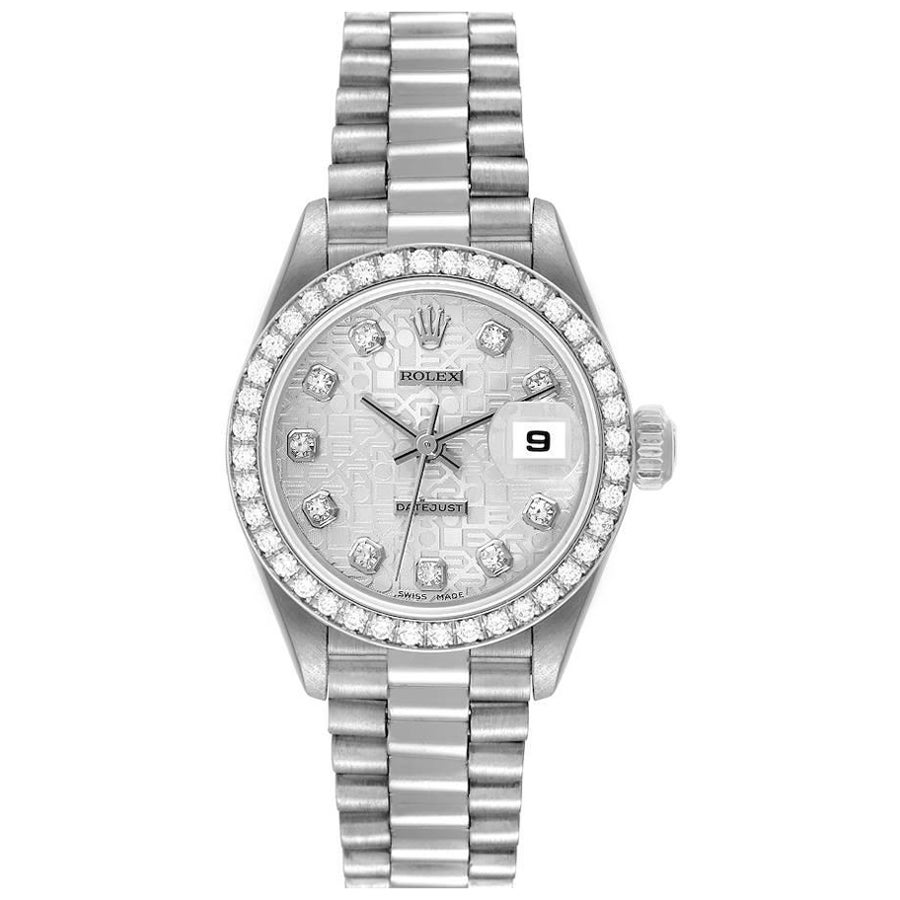Rolex President Platinum Silver Anniversary Diamond Dial Ladies Watch 69136