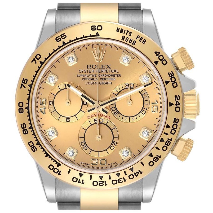 Rolex Cosmograph Daytona Steel Yellow Gold Diamond Dial Watch 116503 Box Card