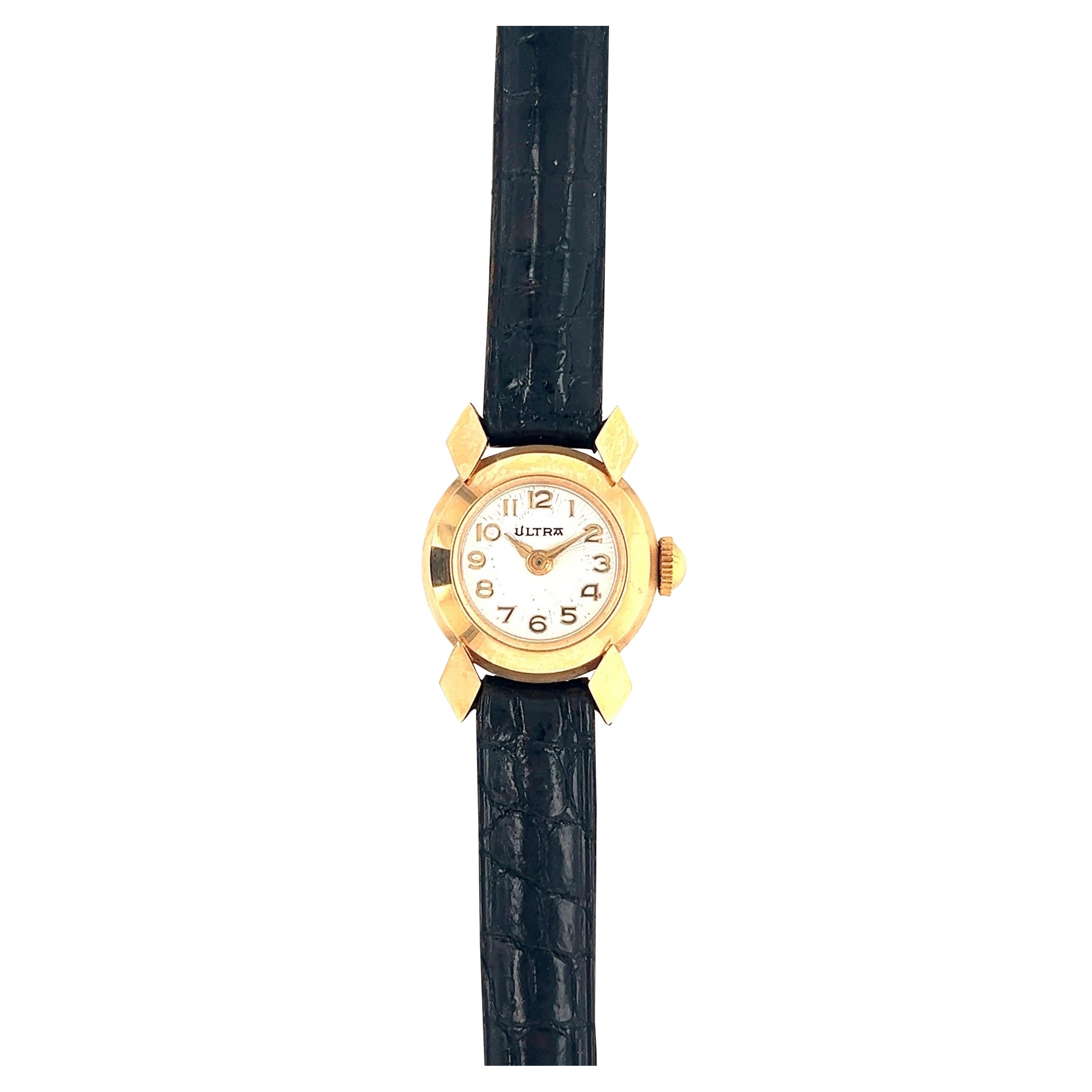 Ultra Vintage Women Watch Off White Dial Yellow Gold Case 18 Karat For Sale