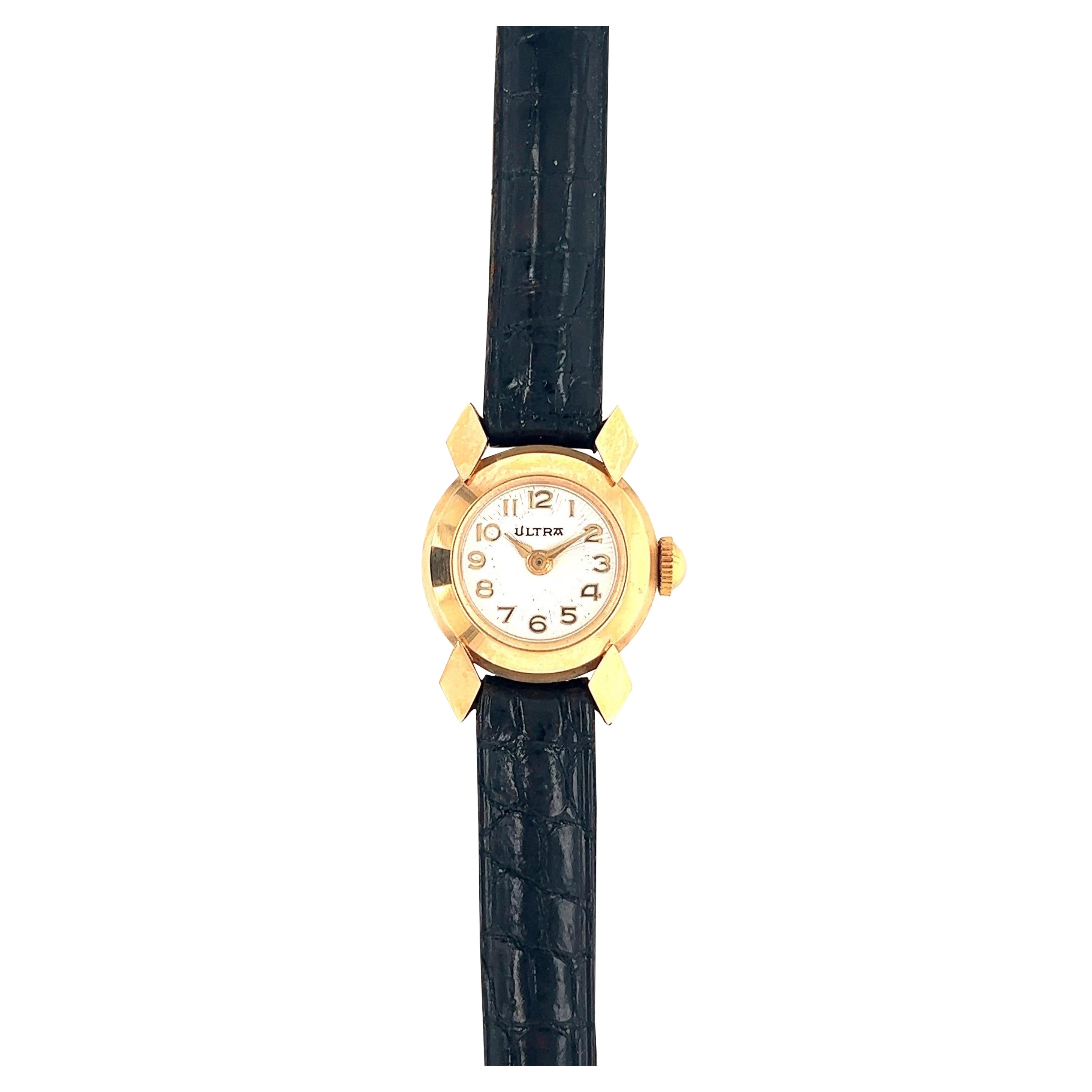 Montre femme Ultra Vintage Cadran Off-White Boîtier or jaune 18 carats en vente