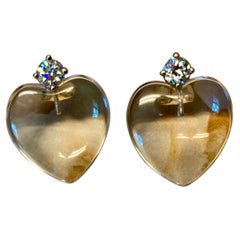 Michael Kneebone Heart Carved Rock Crystal Diamond Drop Earrings