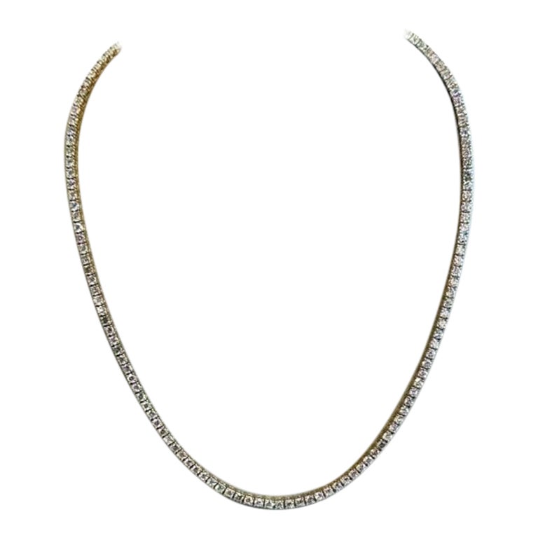 15 TCW Diamond Tennis Necklace in 14k Rose Gold For Sale