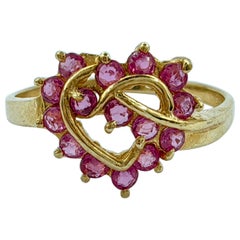 Vintage 1980s Pink Sapphire Heart Ring in 14k Yellow Gold