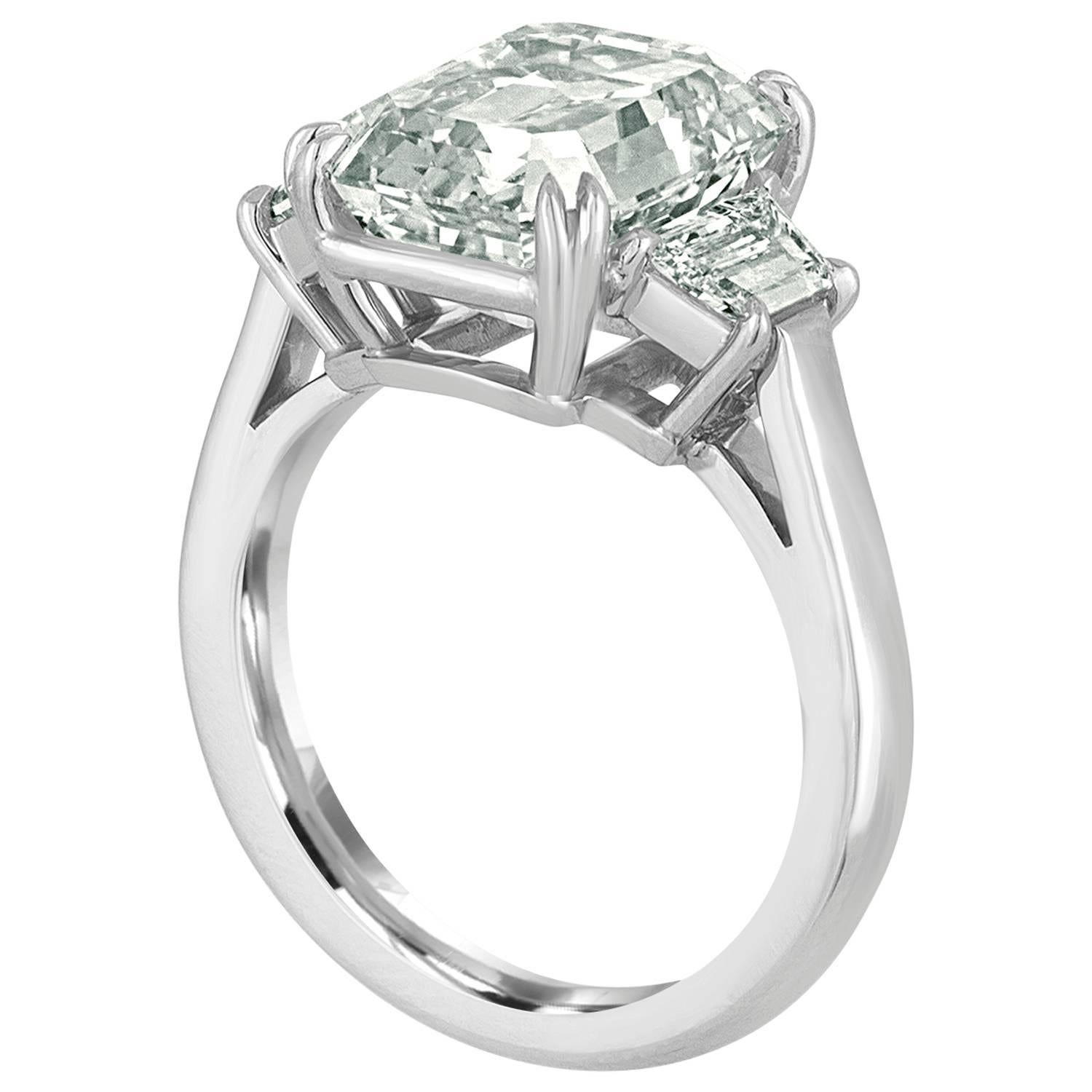 6.02 Carat Emerald Cut Diamond Set in Platinum with Trapezoids