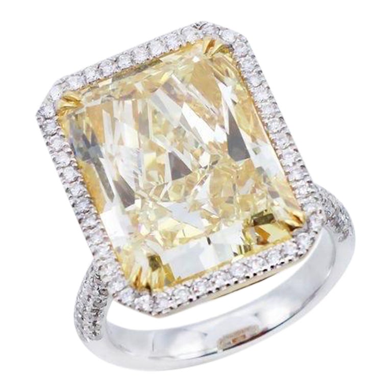 Emilio Jewelry Gia Certified 15.00 Carat Yellow Diamond Ring For Sale