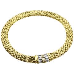 Gold Basketweave Link Necklace w/ Removable Pavé Diamond Enhancer