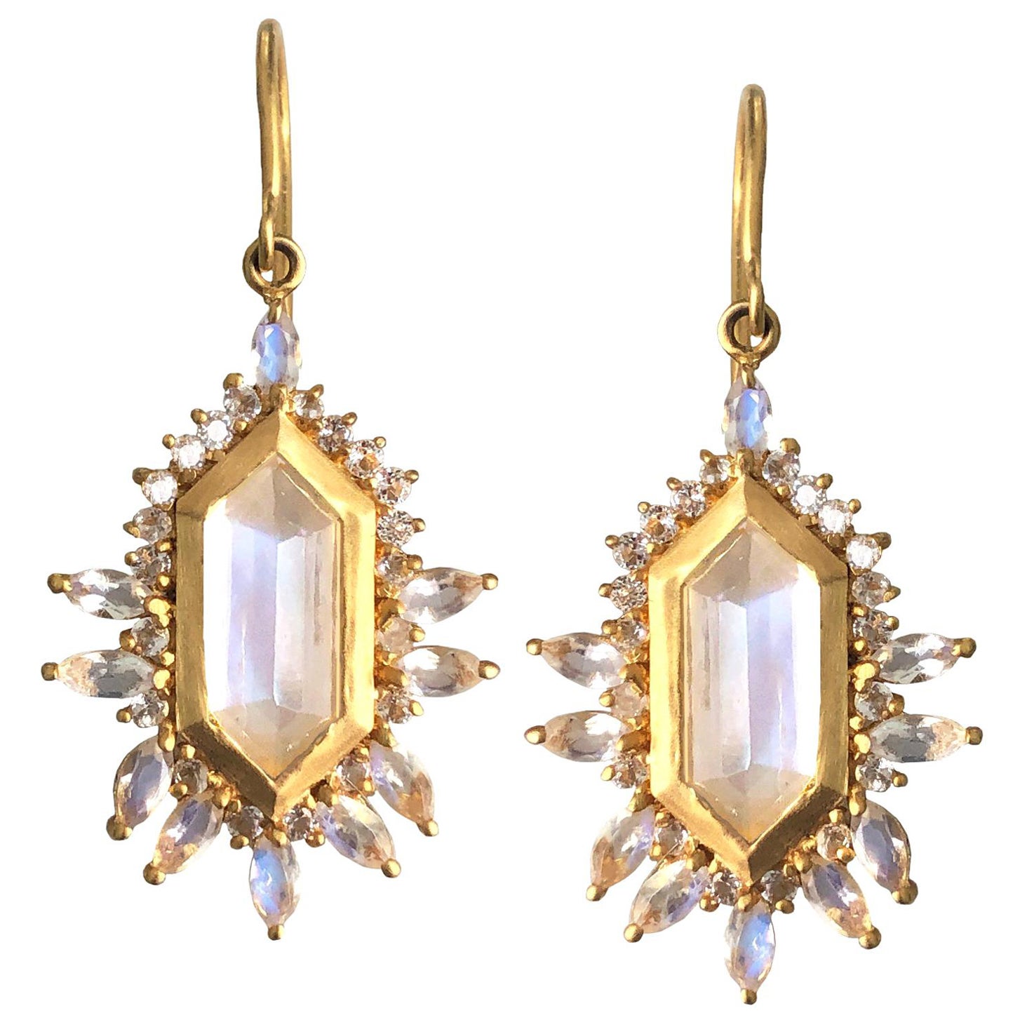 5.65 Carats Rainbow Moonstone Gold Earrings by Lauren Harper
