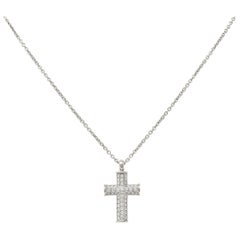 Bulgari Diamond 18 Karat White Gold Latin Cross Unisex Pendant Necklace