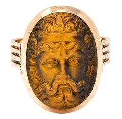 Victorian Tiger's Eye 14 Karat Rose Gold Carved Hercules Cameo Antique Ring