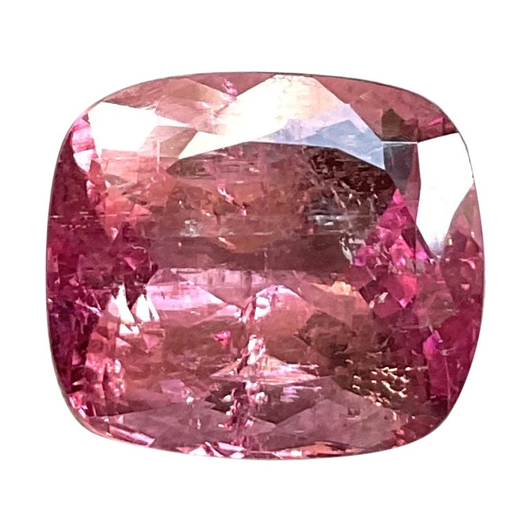 11.86 Carats Neon Pink Tourmaline Cushion Faceted Cut Stone Natural Gemstone For Sale
