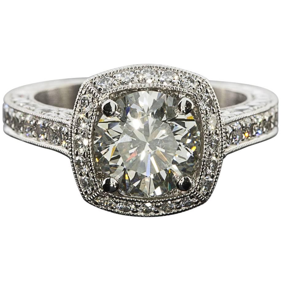 Spectacular Jack Kelege 2.02 Carat GIA Diamond Halo Platinum Engagement Ring For Sale