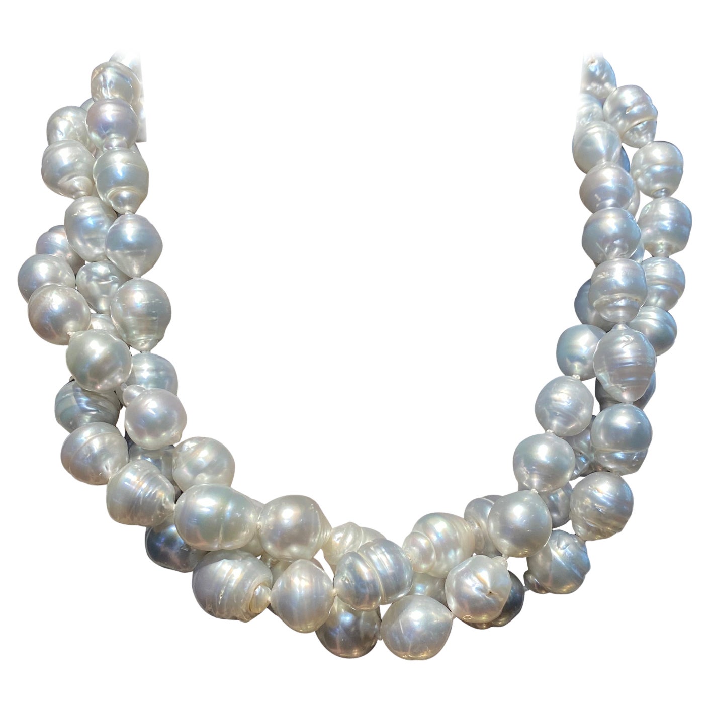 Eostre 3 Australian South Sea Pearl Strands Necklace with Diamond Clasp For Sale
