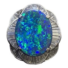 Platinum GIA Certified 6.78 Carat Lightning Ridge Black Opal Engagement Ring