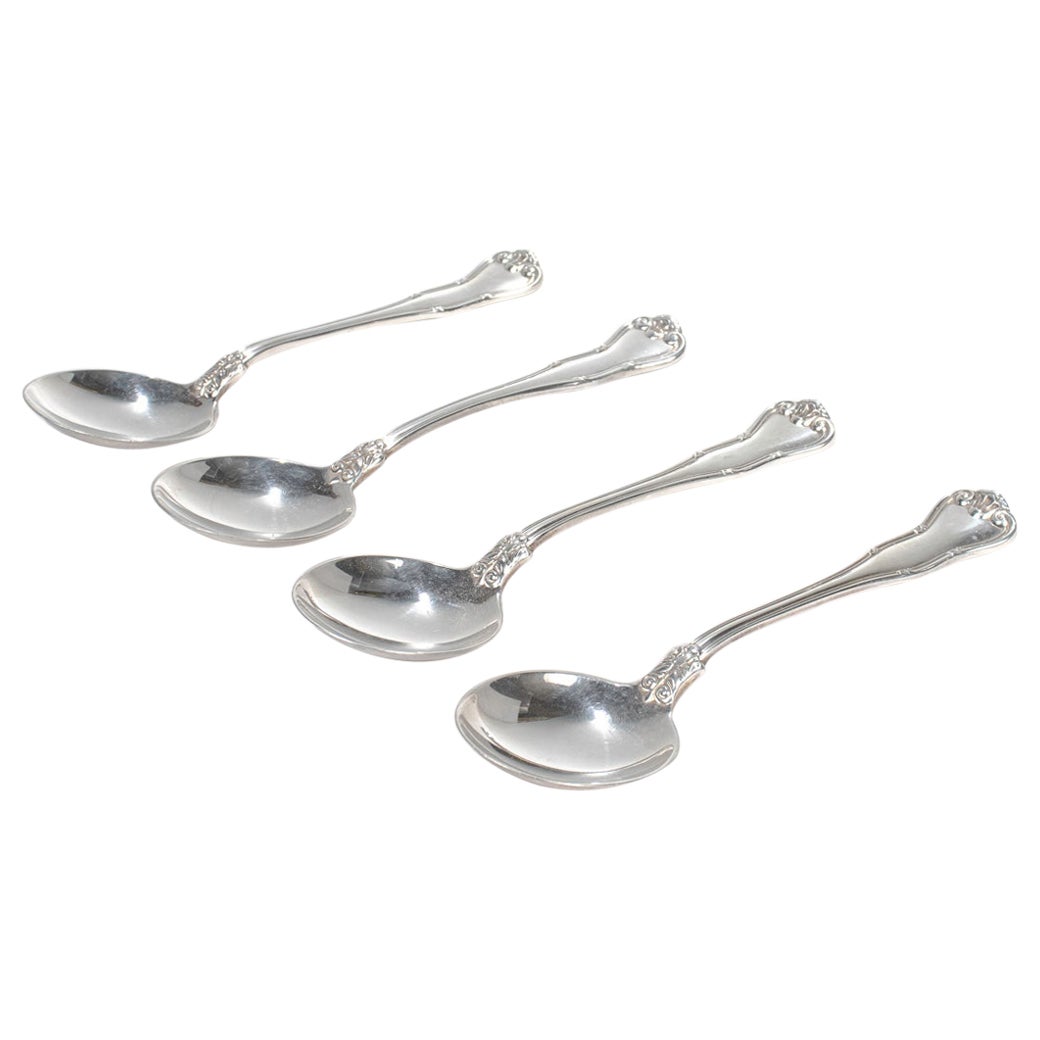 Set of 4 Tiffany & Co. Sterling Silver Cream Soup Spoons in the Provence Pattern For Sale