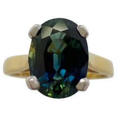 Unique 1.46 Carat Bi Colour Sapphire Blue Green Oval Cut 18k Gold Solitaire Ring