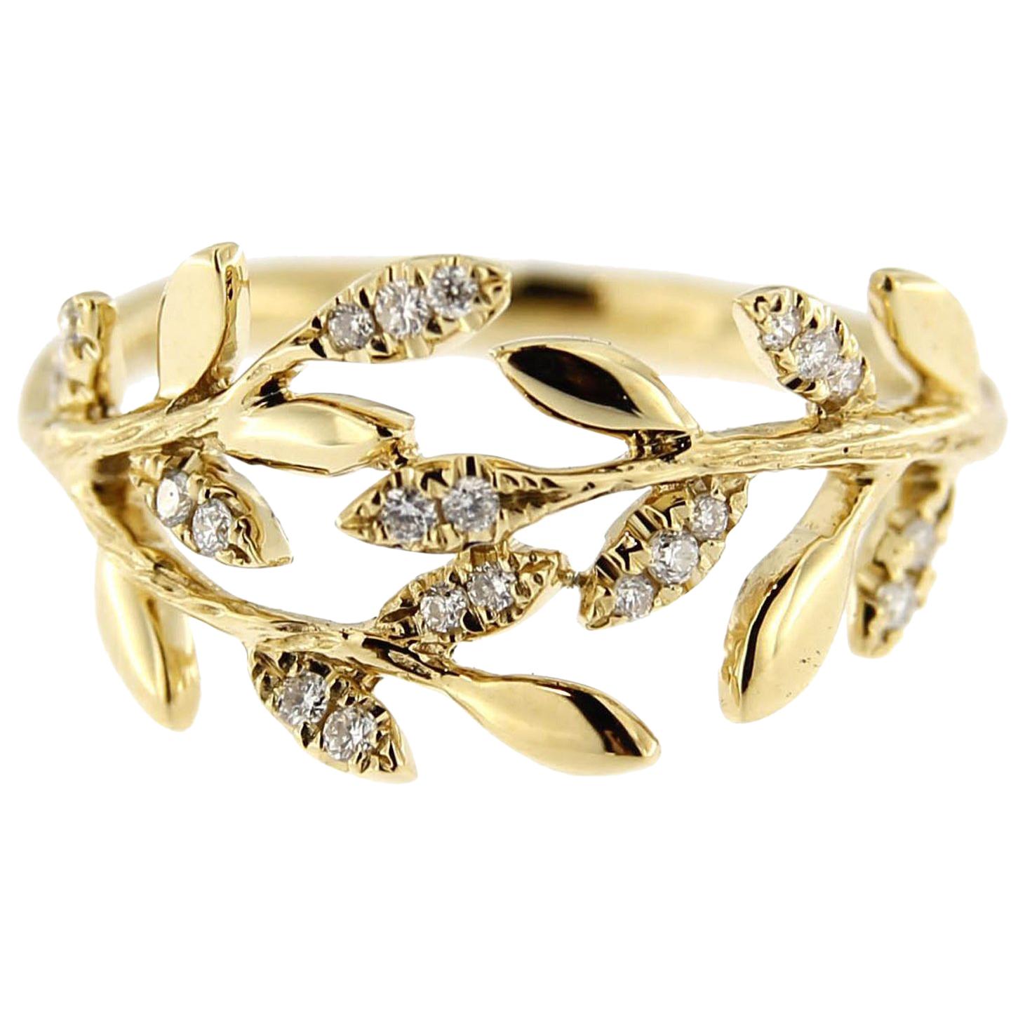 Jona White Diamond 18 Karat Yellow Gold Foliage Ring