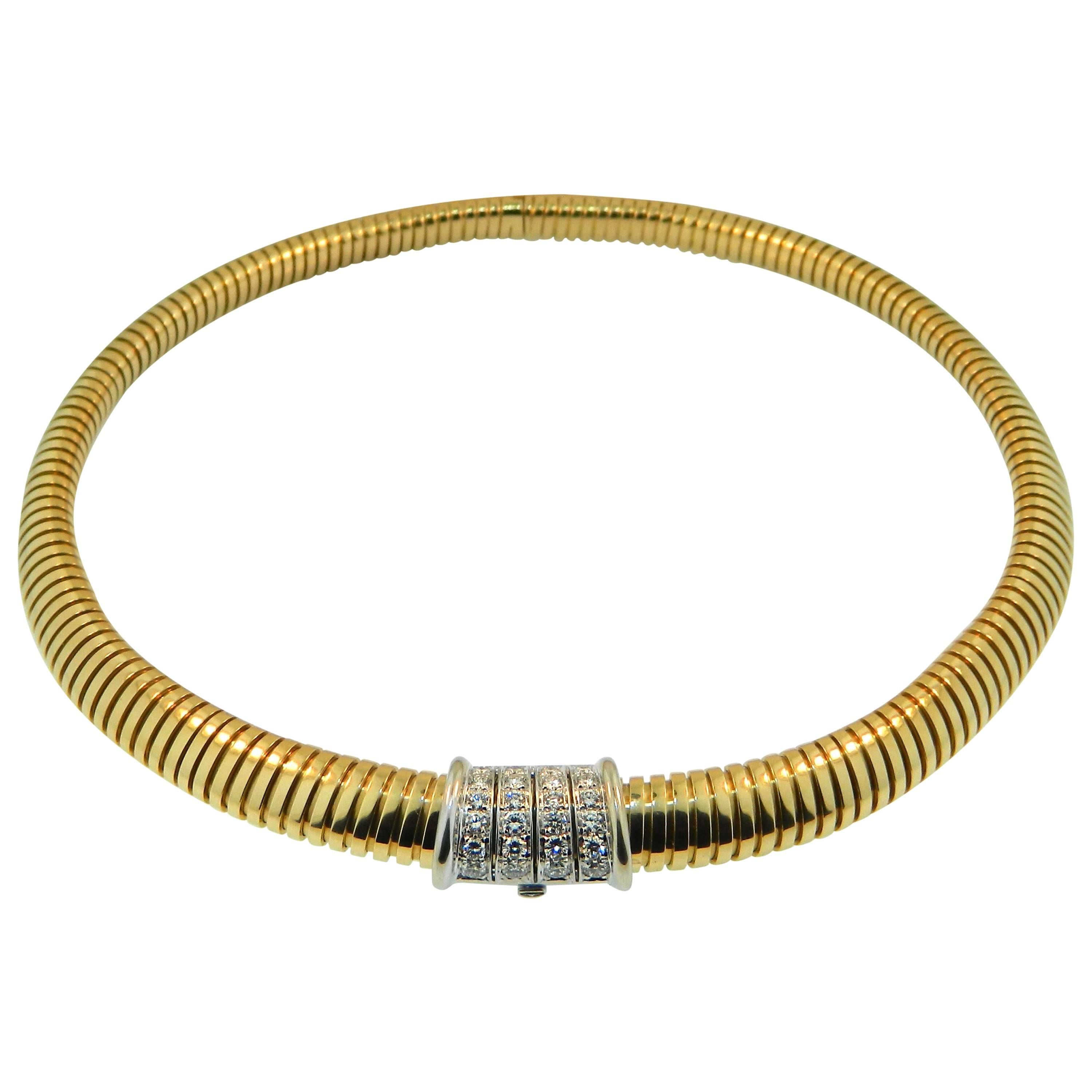 Picchiotti Italy Diamond Gold Tubogas Choker Necklace For Sale