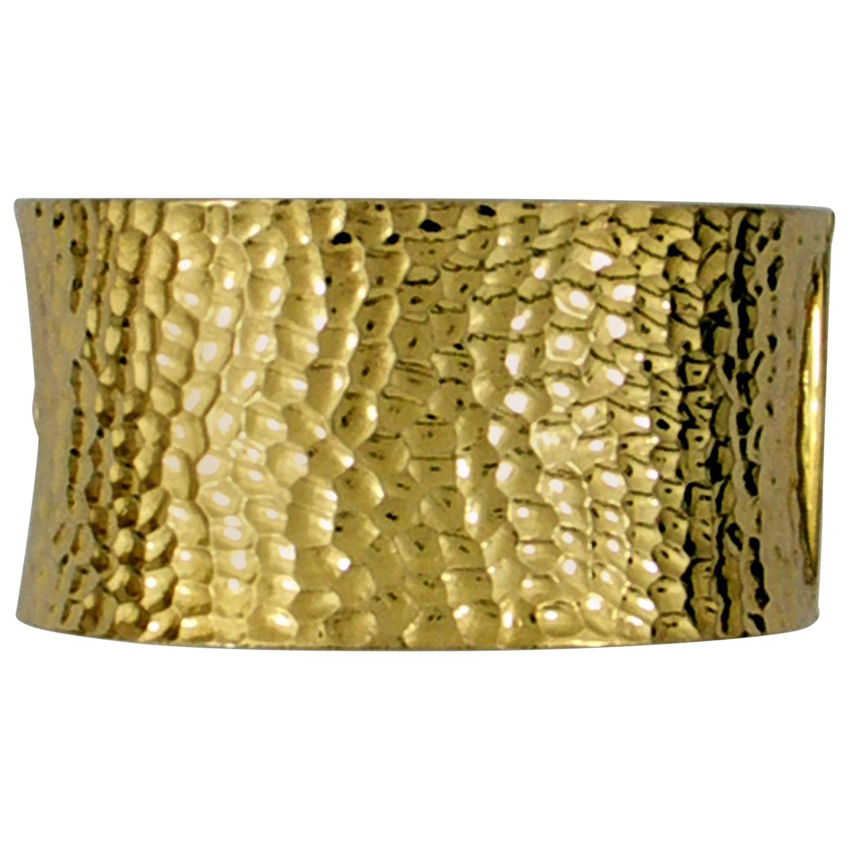Large Hammered Gold Cuff Bracelet